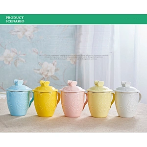 Customized Creative Simple Ceramic Coffee Cup Set Large Capacity Water Cup With Spoon and Lid High Quality