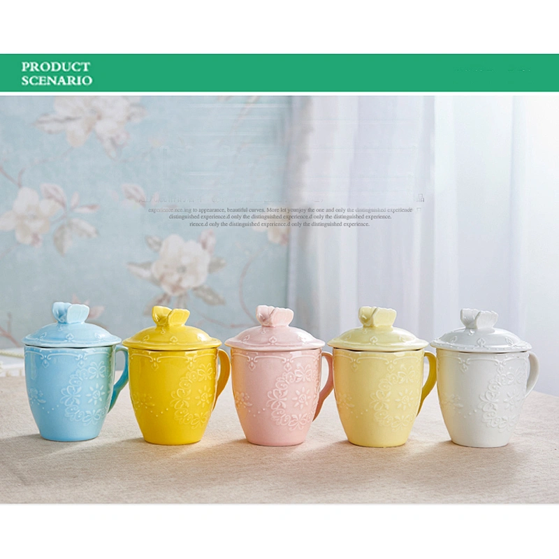 Customized Creative Simple Ceramic Coffee Cup Set Large Capacity Water Cup With Spoon and Lid High Quality