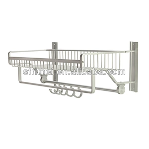 High Quality Space Aluminium Wall Mounted Single Tier Bathroom Shelf With Hooks