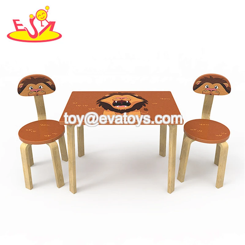 2018 New design cartoon crayon shaped wooden kids table and chair set with high quality W08G254