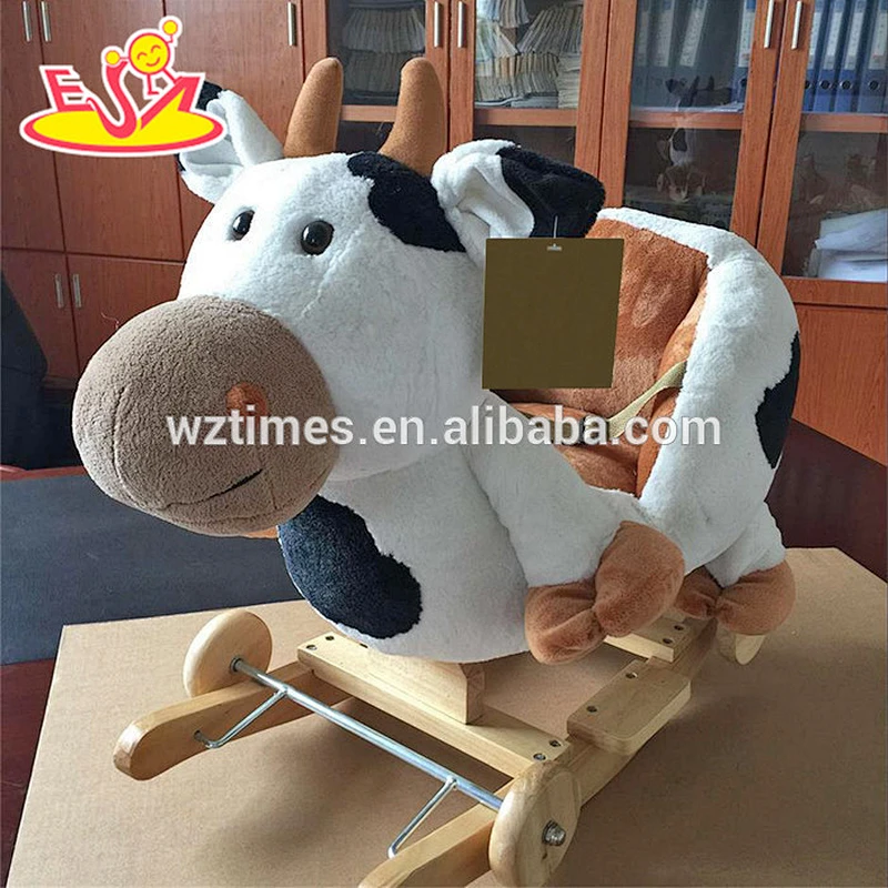 2018 New design wooden rocking horse toys for girls wholesale cheap cow wooden rocking horse toys for girls W16D106
