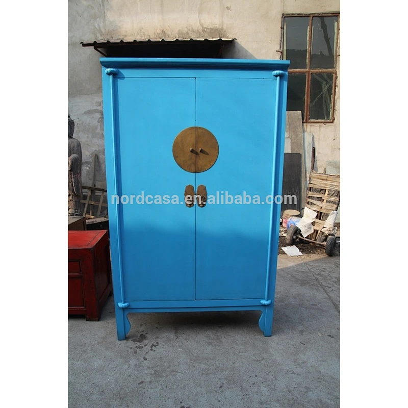 chinese antique blue furniture two door with shelf and inner drawer wardrobe