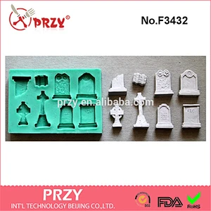 F3432 Halloween Tomb stones silicone mold for fondant cake decorating mold food grade silicone molds