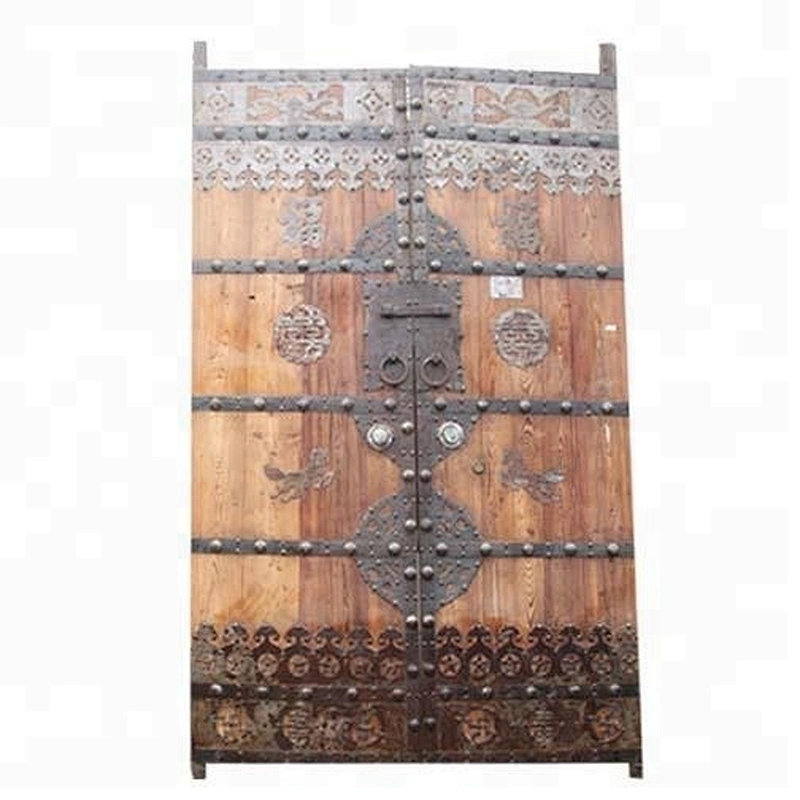 Vintage Antique Shanxi Recycle Old Elm Wood Inlaid Garden Door