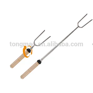 Telescopic Stainless Steel Long wooden Handle Barbecue Fork