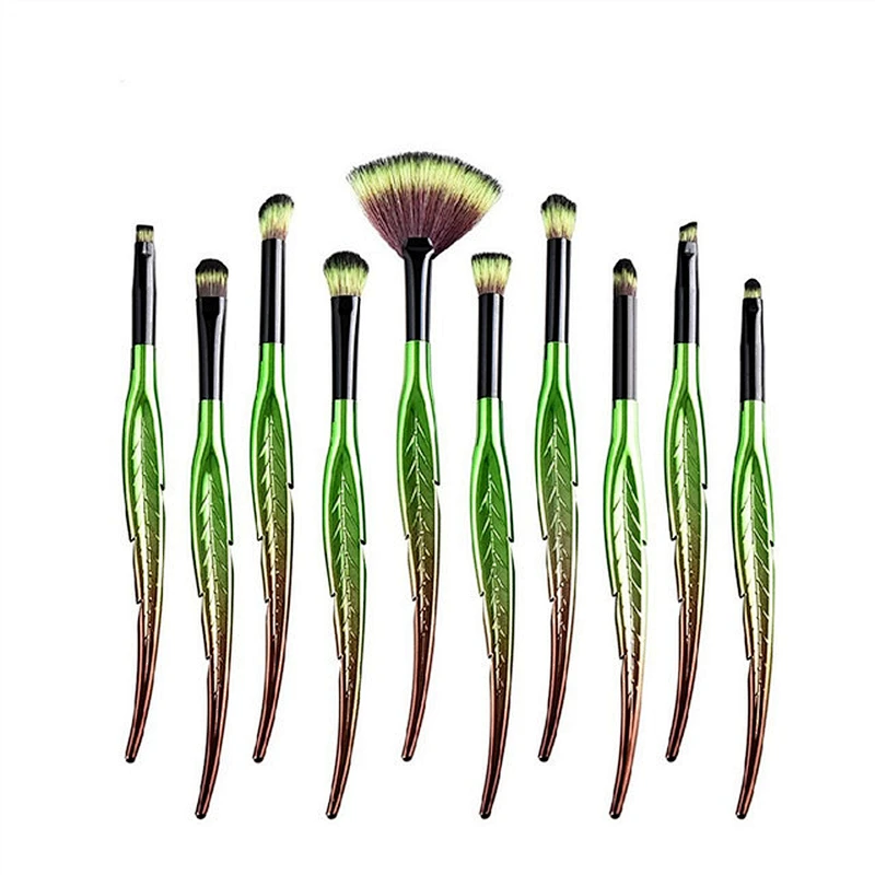 Hot Sale Customized Logo Leaf Design Handle 10pcs Makeup Brush Set