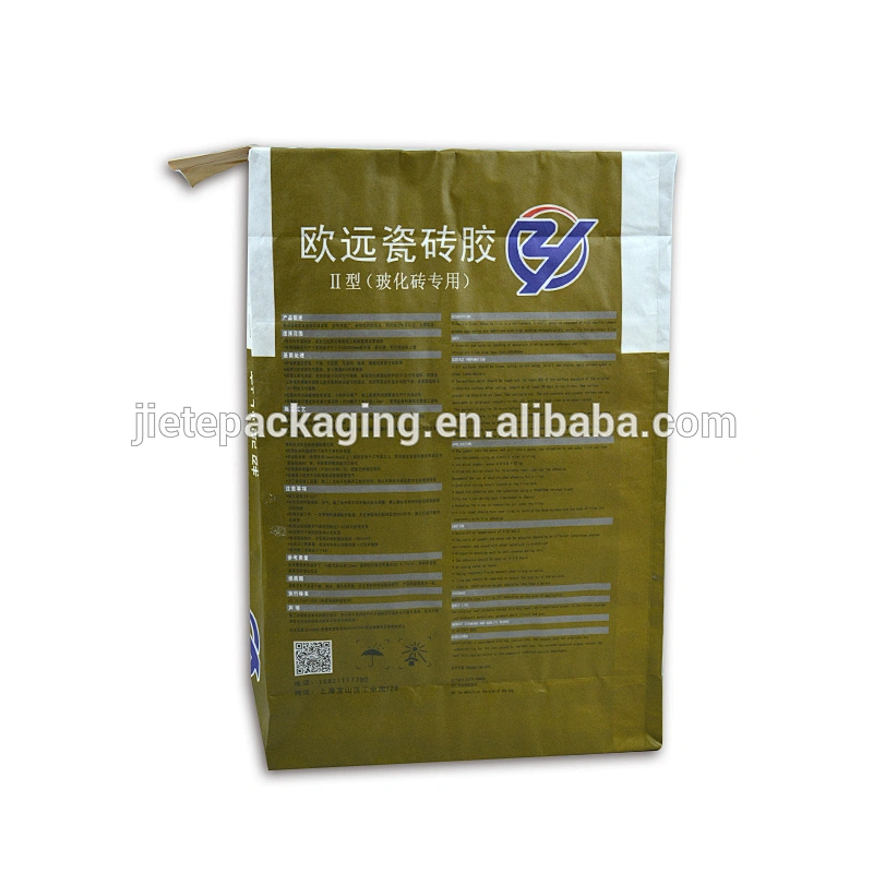 50kg 20kg kraft paper valve bag block bottom with colorful printing for packing putty, tile adhesive
