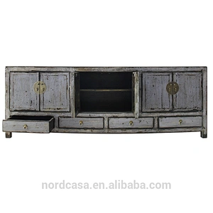 lacquered four drawer six door chinese antique style tv stand