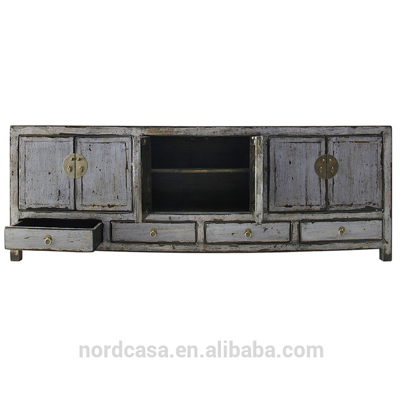 lacquered four drawer six door chinese antique style tv stand