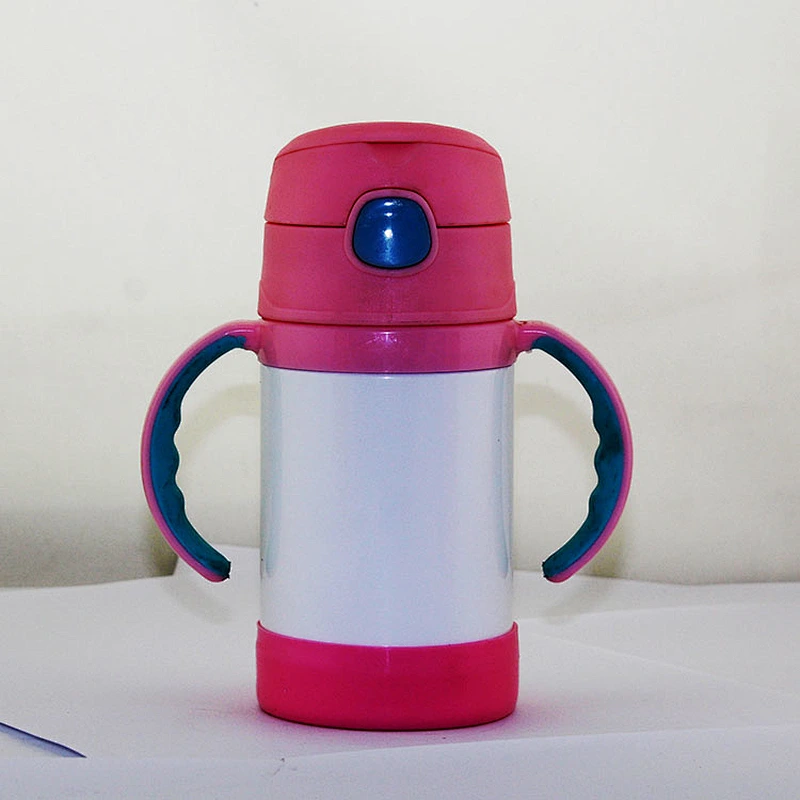 High Quality Double Wall Stainless Steel Vacuum Flask Baby Cup with Straw and Non-Slip Sleeve in Bottom