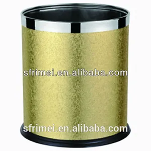 Beautiful Gold Luxurious Trash Can Fashional Design Stainless Steel And Leather Material Unique Household Trash Cans