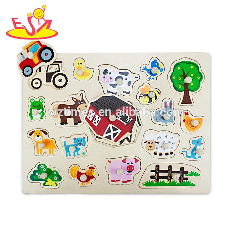2018 Wholesale new wood material educational knob puzzles 3d wood puzzles for baby W14M145