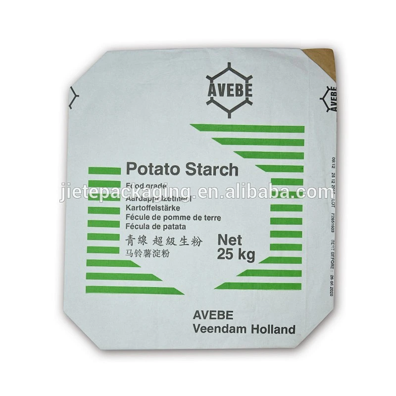 10kg 25kg kraft paper bag for flour, potato starch packing with valve port