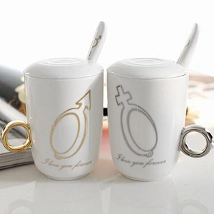 Factory Wholesale Color Changing Coffee Mug Custom Logo Ceramic Water Cup Luxury Couple Cup with Spoon and Handel