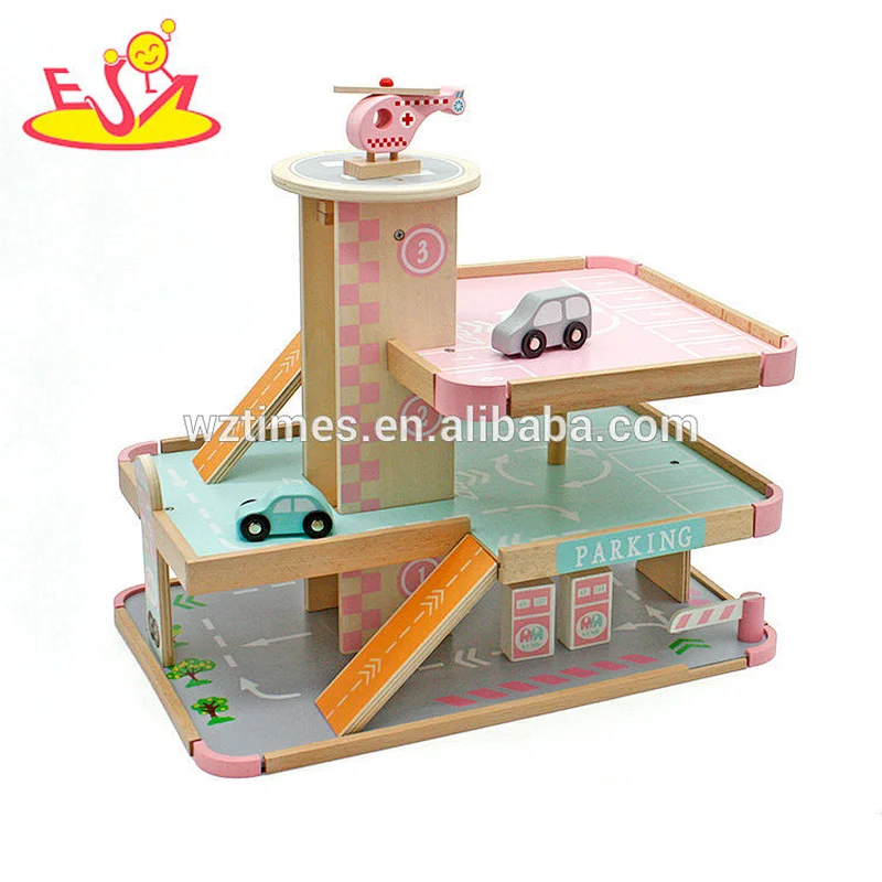 New design funny wooden toy car park for kids W04B056
