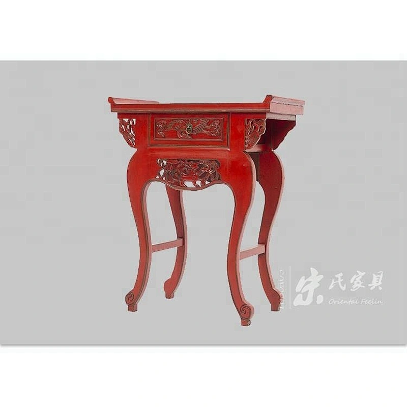Chinese Antique Vintage Pinewood Shanxi Carved Mini Table