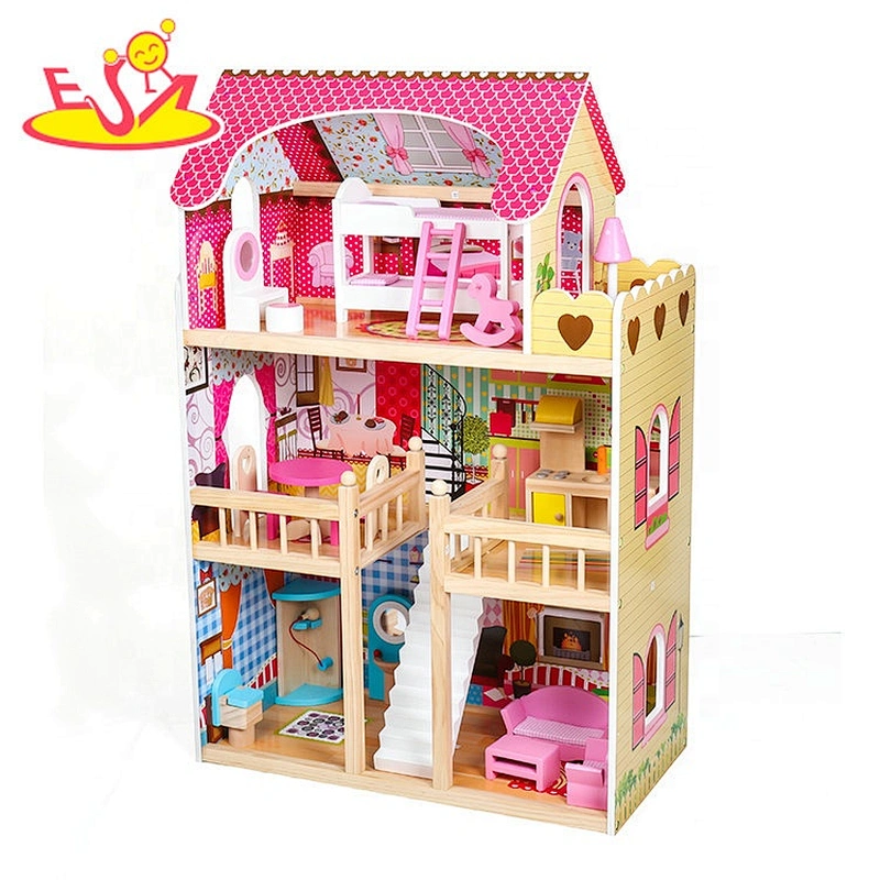 2018 Neues Design Mädchen Holz rosa Holz Puppenhaus-Kits für vorgeben W06A163C
