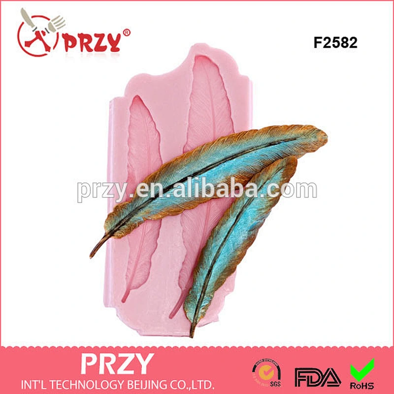 F2582 Feather Silicone Mold Creates Two Feathers - Mold is Flexible and easy to use with Fondant Chocolate Candy mold