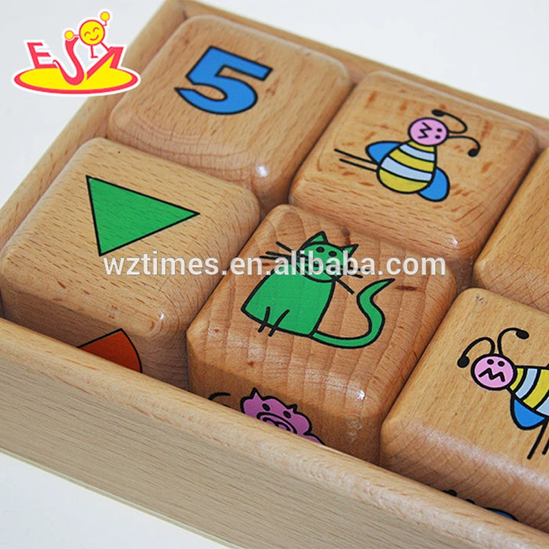 Wholesale animals pattern wooden cube blocks toy funny 3d wooden cube blocks toy W13A063
