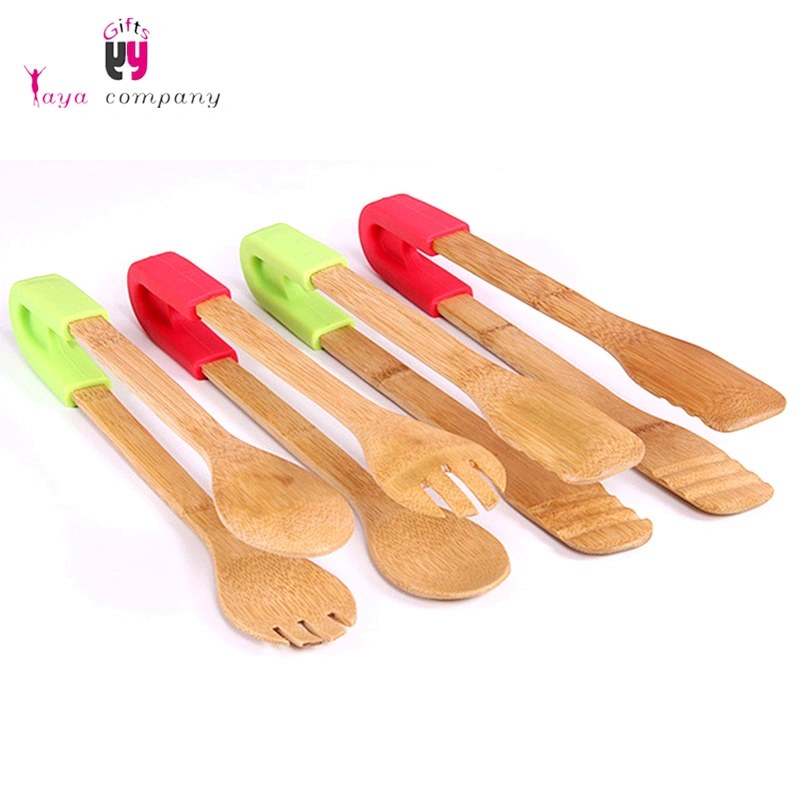Kitchen Cooking Tools Wood Silicone Handle BBQ Food Tong