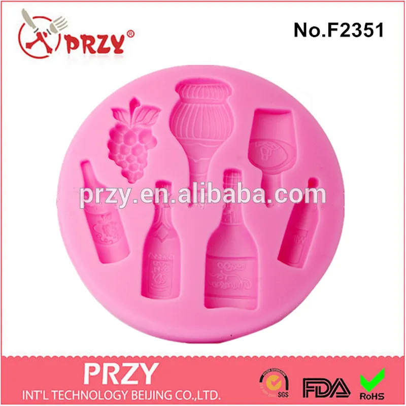 2015 f2351 fondant wine bottles shape silicone mold for cake