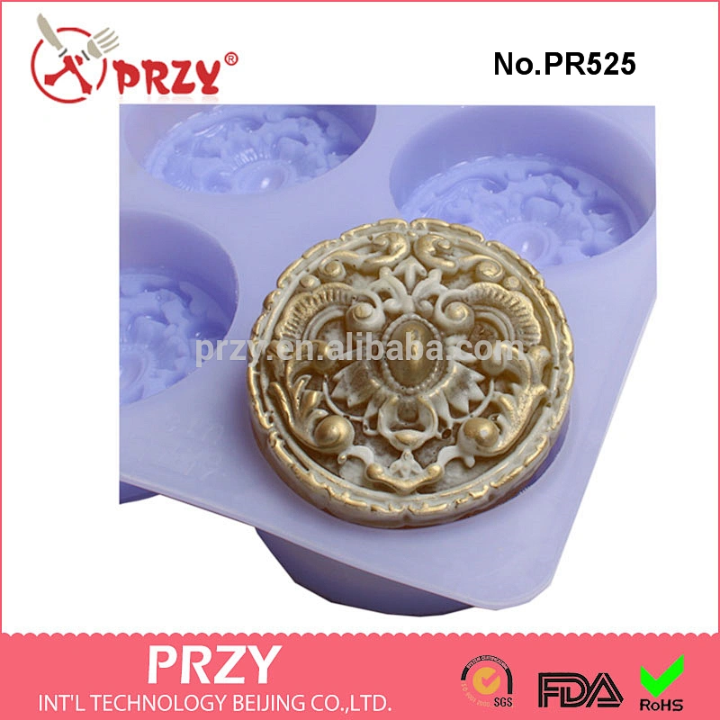 PR525 Round silicone soap mold 6 cavity soap tray silicone mold for soap making
