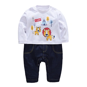 Newborn toddler clothes romper Long Sleeve Cotton knitted denim jumpsuit soft baby boutique