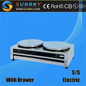 Electric crepes maker for sale with two square 400 mm diameter industrial crepe makers grill (SUNRRY SY-CG2)