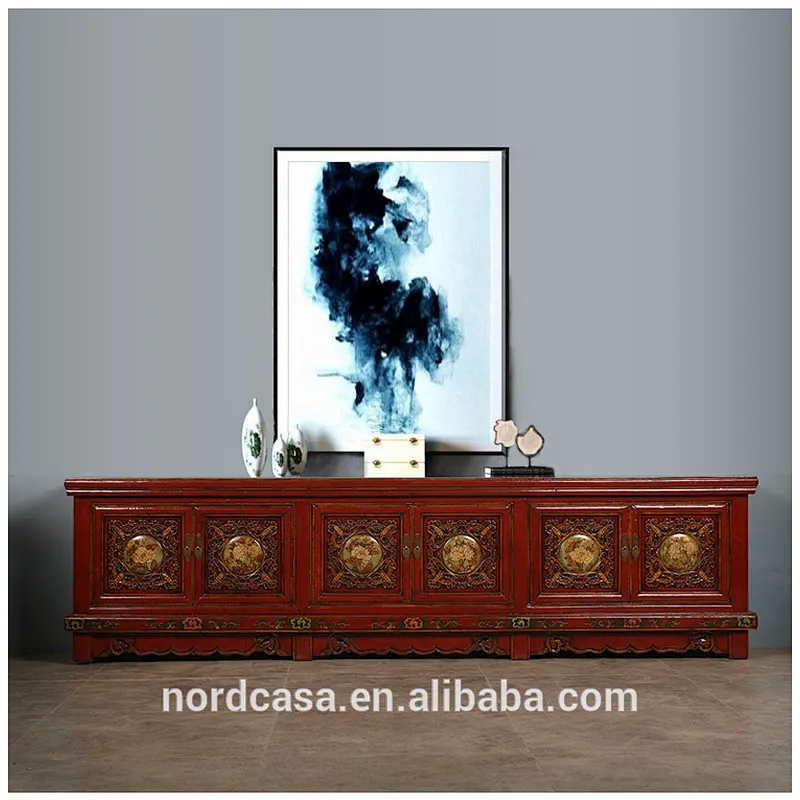 Chinese antique lacquerd glossy furniture solid wood TV cabinet for luxury use