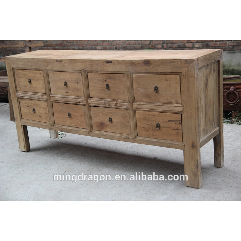 Antique natural solid wood drawers cabinet