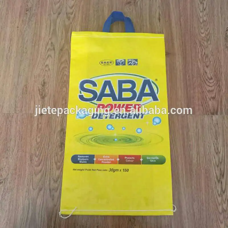 Customized pp woven pouch detergent plastic bag with handle