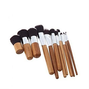 Wooden 11pcs Cosmetic Makeup Brush Set Wit Canvas Makeup Bag