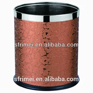 Luxurious Decorative Trash Can High Quality Strong Stainless Steel And Leather Material Eco-Friendly Novelty Trash Can