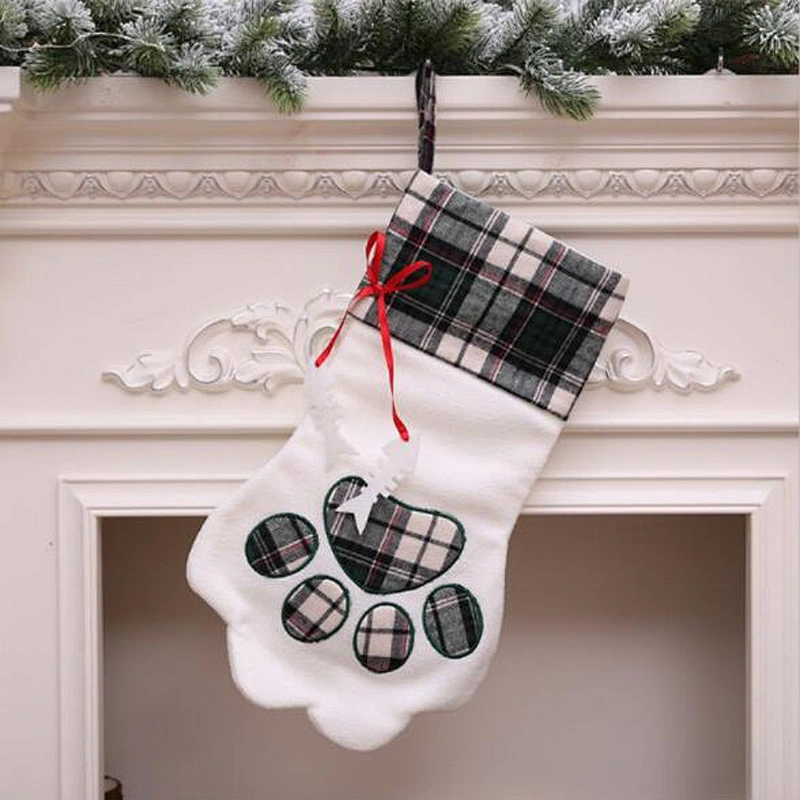Wholesale Beautiful Decoration Christmas Stocking Adorable Dog's Paw Christmas Santa Claus Stocking Christmas Gift Pendant