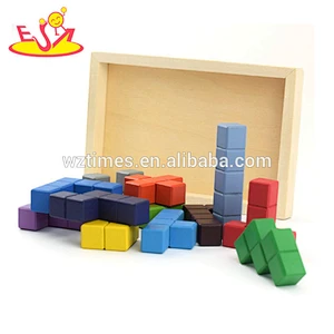 Wholesale high value colorful toy wooden tetris puzzle for kids diy building W14A186