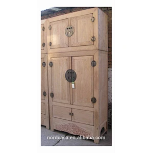 Antique chinese wooden bedroom natural color furniture wardrobe