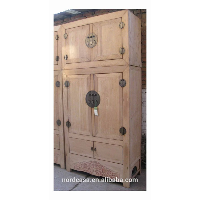 Antique chinese wooden bedroom natural color furniture wardrobe