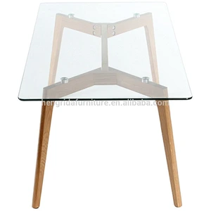 scandinavian large rectangle glass coffee table with solid oak wood legs