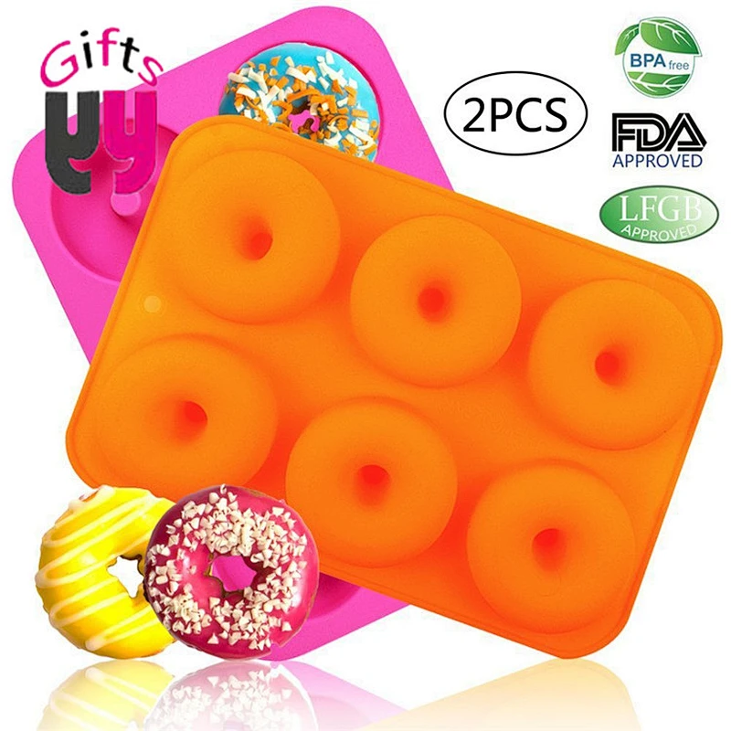 high quality food grade 6 holes round silicone mold donut baking pans multi size shape