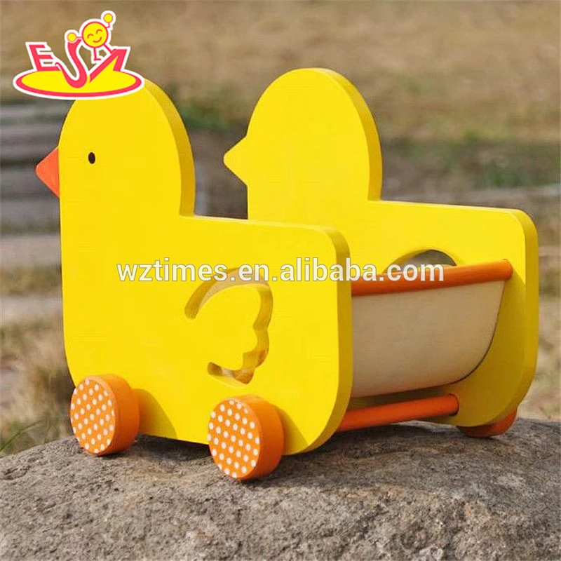 wholesale lovely duck baby wooden pull car toy new design wooden pull car toy for toddlers W05B158
