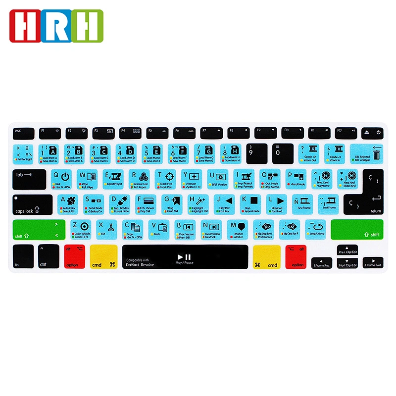 Davinci Resolve Spanish Azerty Silicone Keyboard Covers shortcuts keyboard skin For mac book pro laptop computer