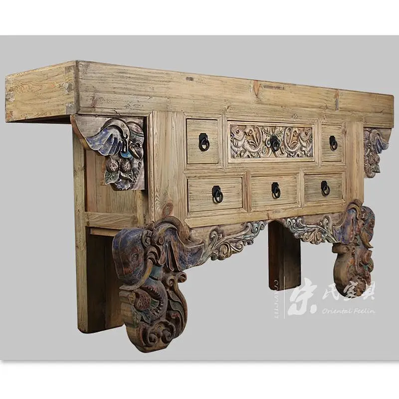 Chinese Antique Carved Wood Altar Console Table