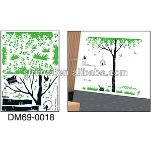 Hot Sale Stickers Decorative Wall Stickers Green Tree Love Bird Wallpaper Wall Sticker Free Shipping KC-0018