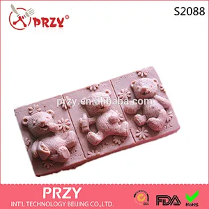 Hot Useful Rectangle Soap Mold Silicone Ice Chocolate Cake Mould Tray for Homemade Craft DIY Making 3 bears soap mold