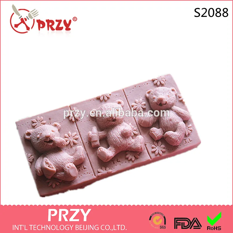 Hot Useful Rectangle Soap Mold Silicone Ice Chocolate Cake Mould Tray for Homemade Craft DIY Making 3 bears soap mold