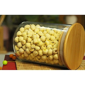 Cheap borosilicate sealed glass jar storage with wood lid for food