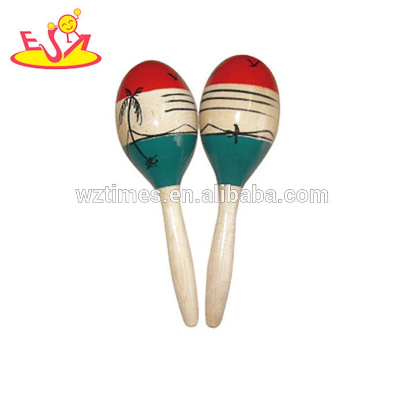 Wholesale toy musical instrument wooden baby maracas educational wooden baby maracas for sale W07I050