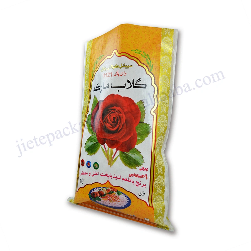 High quality gold printing plastic pouch pp woven basmati rice bag 25kg 50kg packaging sack
