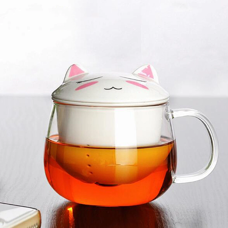 Eco-friendly material glass cup+ceramic filter/strainer/infuser for flower tea cup