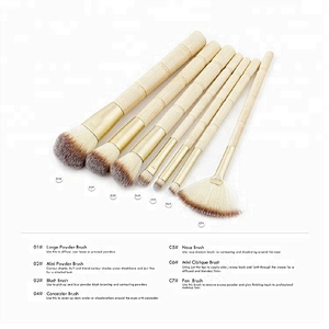 Custom Logo Bamboo Handle 7pcs Makeup Brush Set With Silicon Makeup Sponge Puff